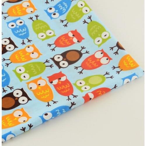 100% Blue Cotton Twill Fabrics Colorful Owls Designs Sewing Cloth Home Textile Telas Scrapbooking CM Tissue Quilting Patchwork