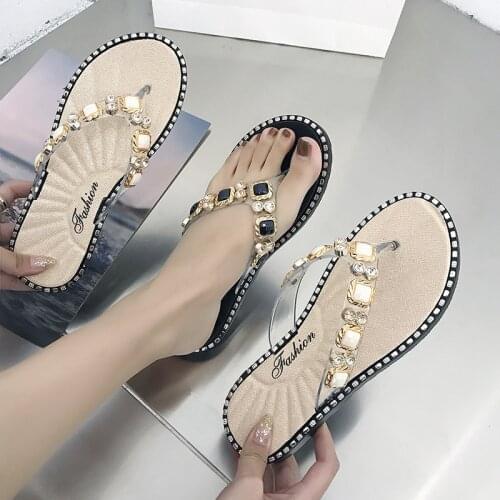 2021 New casual slippers female summer sandals outer wear flip flops rhinestone fashion ins slippers