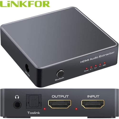 LiNKFOR 4K HDMI Audio Extractor HDMI to HDMI Optical TOSLINK SPDIF and 3.5mm Analog Stereo Audio Converter Adapter Support 3D