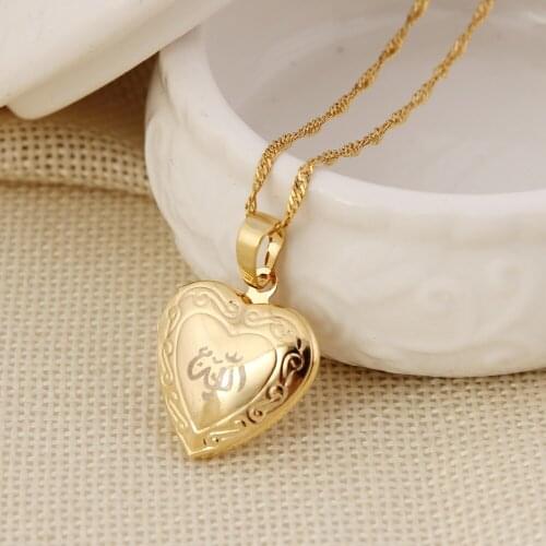 Bangrui Classic Arabic Muslim Jewelry Wholesale Gold color Heart Shape Allah PendantsPhoto Pendant Necklace Muslim Islamic Gift