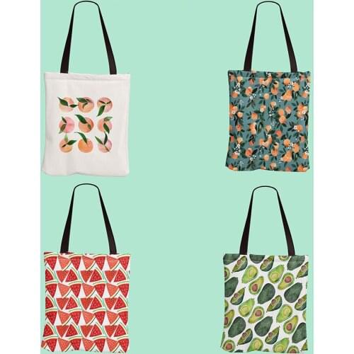 Ladies Shoulder Bag Summer Watermelon Avocado Orange Lemon Print Bag Fresh Fruit Canvas Bags