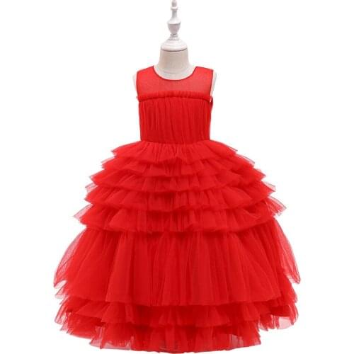 2021 New European and American Childrens Long Skirt Girl Catwalk Pontoon Dress Dress Net Sulphon Princess