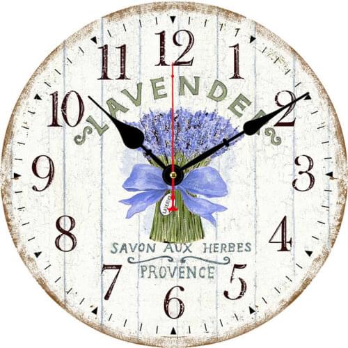 Purple Lavender Vintage Decorative Wall Clock Round Vintage Wall Clock French Country No Ticking Clocks