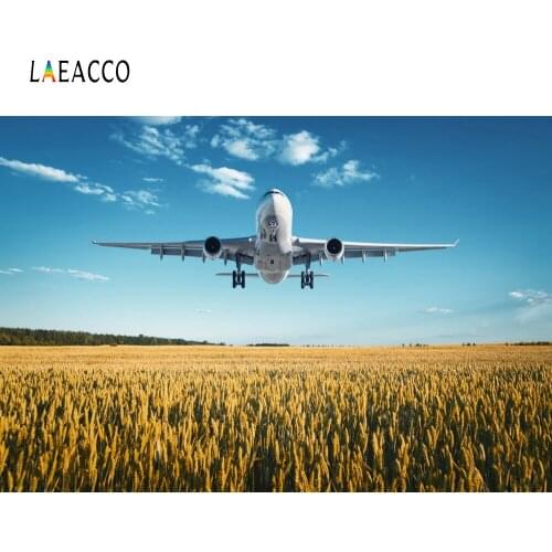 Laeacco Plane Take Off Farmland Cloudy Children Scene Photographic Backgrounds Customized Photography Backdrops For Photo Studio