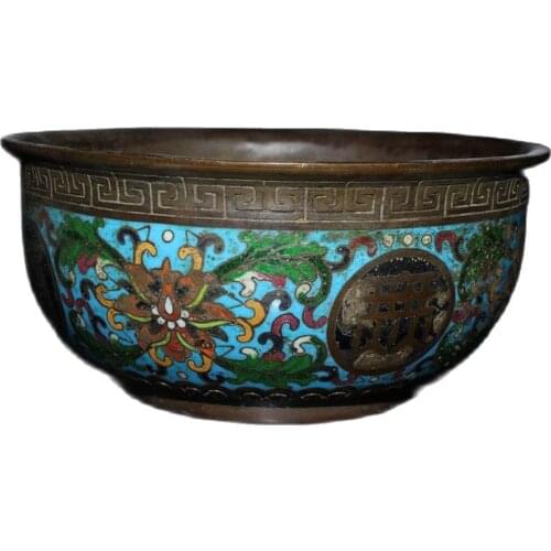 China old Beijing old goods Seiko copper tire cloisonne Large pattern bowl
