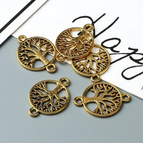 Classical Life Tree Alloy Part Beads Gold Color Mental DIY Pendant With Holes For Necklace Bracelet Jewelry Handmade Gift Lover