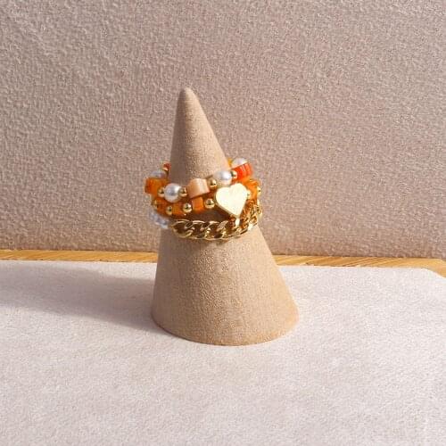 3PCS New Bohemia Style Ring Set Fashion Beaded Love Heart Cute Flower Acrylic Ring For Women Girls Korean Jewelry Party Gift