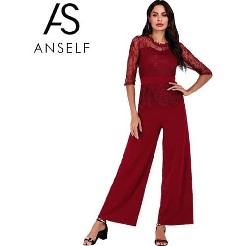 Lace Jumpsuit Women Rompers 2020 Summer Elegant Ladies Office Work Wear overalls for Women Wide Leg Playsuit Tracksuit Long Pant