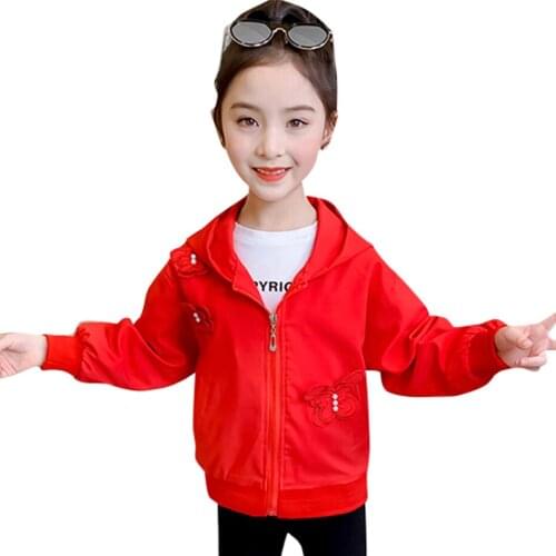 Girls Coat Floral Appliques Girls Jacket Coats Casual Style Kids Coat Spring Autumn Clothes For Girls 6 8 10 12 14