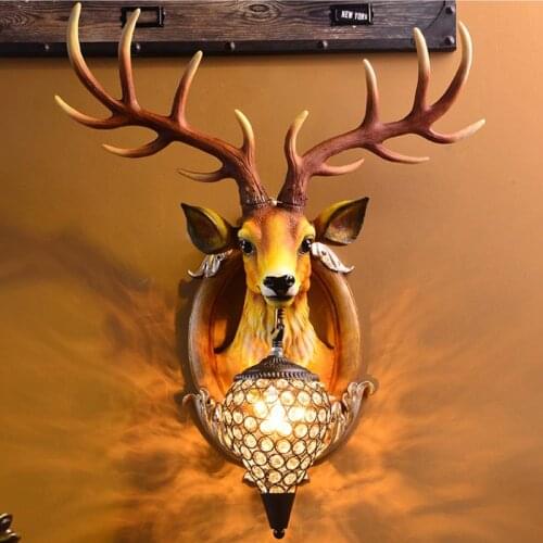 Lucky Deer Horn Wall Lamp Nordic Hotel KTV Living Room Background Wall Lamp Restaurant Bedside Deer Head Decorative Wall Lights