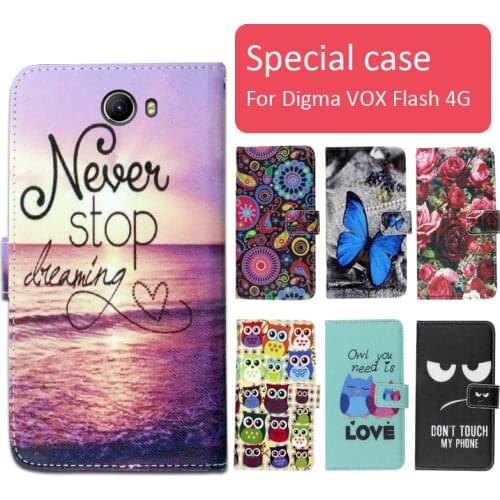 Fashion cartoon printed flip wallet leather case for Digma VOX Flash 4G with Card Slot phone bag book case,free gift
