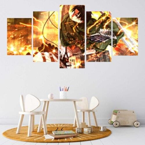 Modular Canvas Poster Japanese Anime 5 Pieces Attacking Giant 1 Painting Living Room Bedroom Bar Nordic Home Decor Art