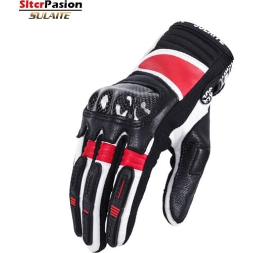 Motorcycle Gloves Real Leather Carbon Fiber Touch Screen Breathable Cycling Gloves Summer Men Antishock Motorbike Guantes Moto