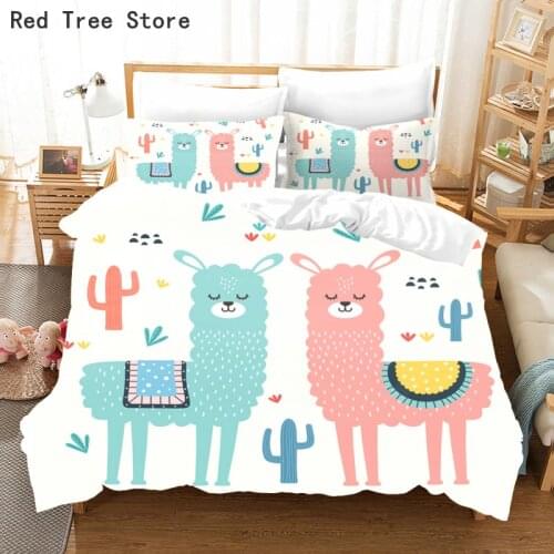 Cartoon Dinosaur Bedding Set Microfiber 3D Duvet Cover Alpaca Printed Horse Bed Set Kids Lovely Home Textile Queen Size Bedcloth