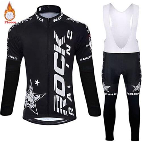 Rocking winter team warm fleece clothes cycling mens long-sleeved cycling suit suit outdoor driving mountain bike overalls suit