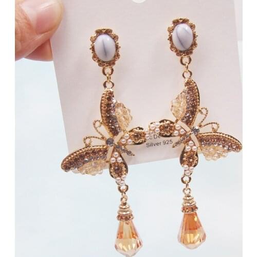 MWSONYA Luxury Korean Trendy Full Rhinestone Butterfly Earrings for Women Fashion Crystal Water Drop Pendant Dangle Earrings