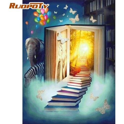 RUOPOTY Butterfly On Book Landscape Painting By Numbers For Adults Diy Oil Paints By Numbers Framed HandPainted Artcraft Decor