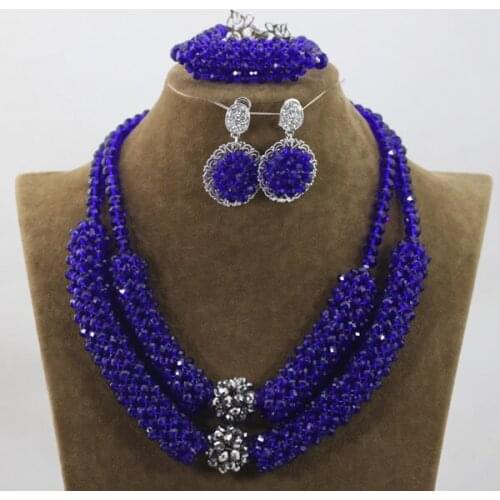Popular Royal Blue Silver Chunky Crystal Statement Necklace Set Women Party Christmas Jewelry Set Gift Free Shipping WD955