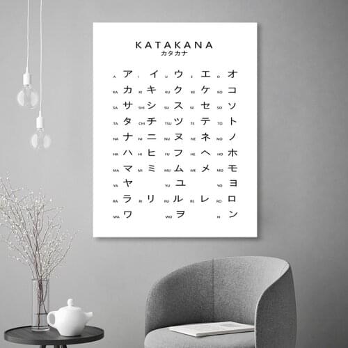 Katakana Chart Japan Alphabet Poster Black White Wall Art Canvas Print Painting Student Education Picture Modern Room Decoration