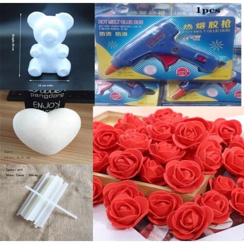 Rose Teddy Bear 3cm Foam Decoration/20cm Artificial Flower Teddy Bear | 1 set, made of foam, rose mold, DIY wedding gift, Valent