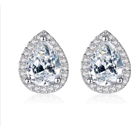 Moissanite Pear earring main stones 5x7mm halo moissanite 14K White gold