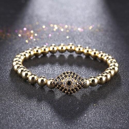 Top selling 4color Bracelet 6mm Round Bead Micro Pave CZ Eye Elastic rope Bracelet For Men Women pulsera