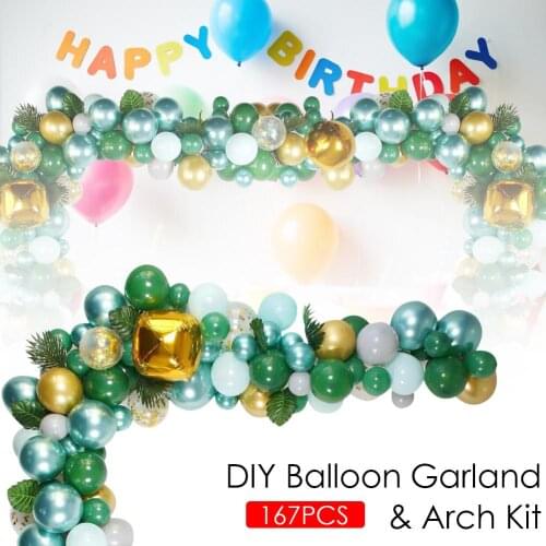 167pcs Jungle Party Supplies Balloons Garland Kits Palm Leaves Latex Balloon Garland Dinosaur Forest Hawaiian Summer Party Decor