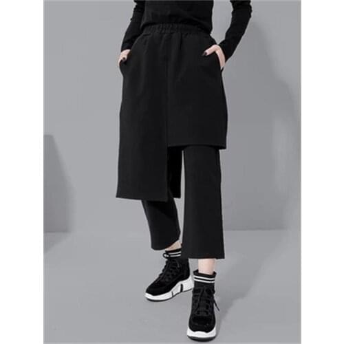 Europe and the United States two casual pants skirt large-size straight nine-quarter pants asymmetrical BF wind tight waist wome