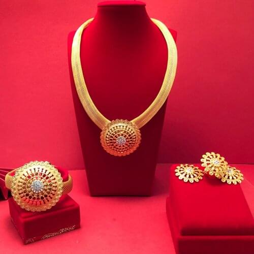 24K Dubai Jewelry sets high Quality Gold Color plated unique Design Wedding jewelry set