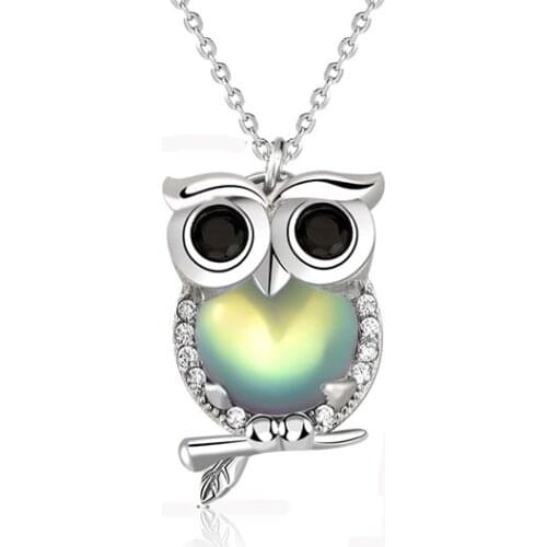 Adele S925 Sterling Silver Owl Necklace Female Hip-hop Rock Style Moonstone Pendant Clavicle Chain Adjustable