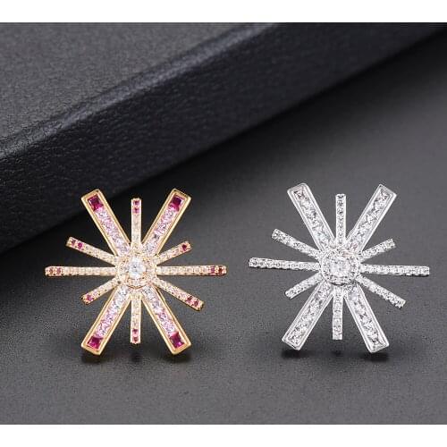Blachette Fashion Luxury Snowflake Shape Korean Style AAA Cubic Zirconia Inlaid Stud Earrings Jewelry Boucle d'Oreille Femme