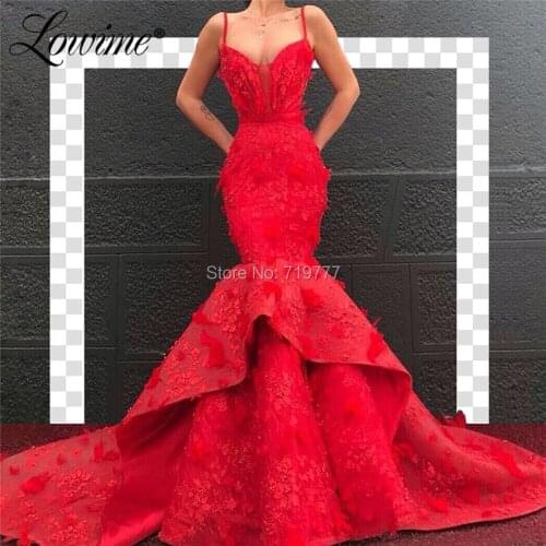 Red Mermaid Women Evening Dresses Abiye 2019 Newest Couture Long Prom Dress Saudi Arabia Kaftans Party Gowns Robe De Soiree