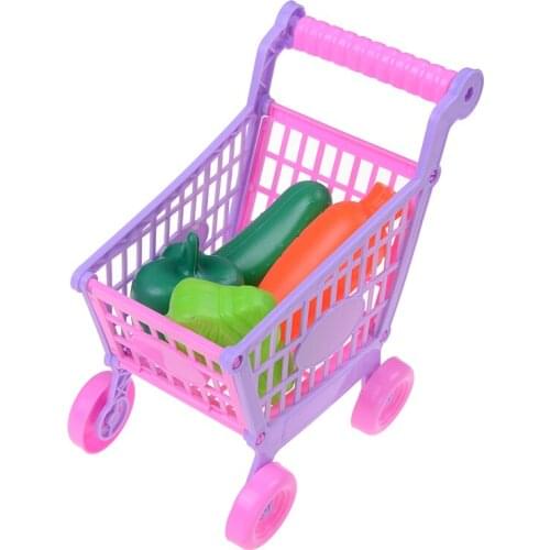 1Set Children Supermarket Shopping Cart With Full Grocery Food For Kids Pretend Play Toy Kitchen Toys