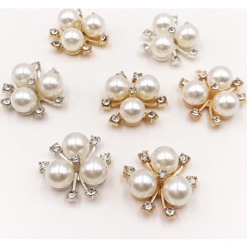 10pcs/set DIY Flower Rhinestones Buttons Pearl Button Alloy Diamante Crystal Bow Wedding Decoration Sewing Decor Accessories