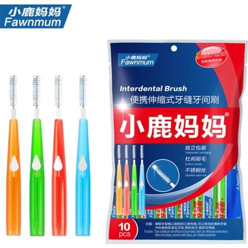 FAWN MUM Push-pull Interdental Brush Orthodontic Dental Cleaning Brushes Adults Massage Gums Toothpick 10pcs 0.7 0.8 1.0 1.2mm