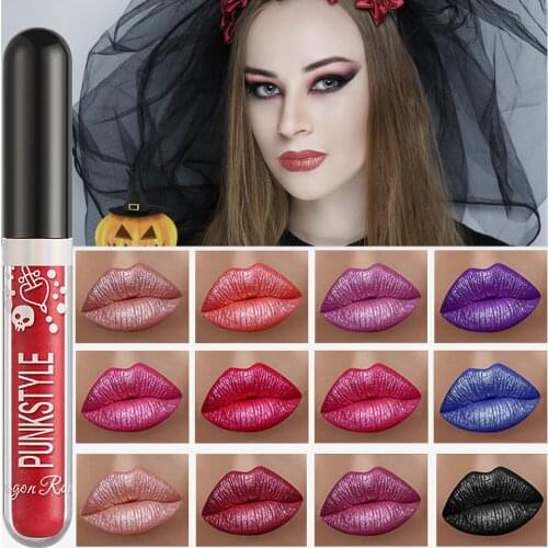 12 colors Non-stick cup Non-Stick Lip Gloss Pearlescent Diamond Lip Glaze Liquid Lipstick Waterproof Make Up Halloween тинт дл
