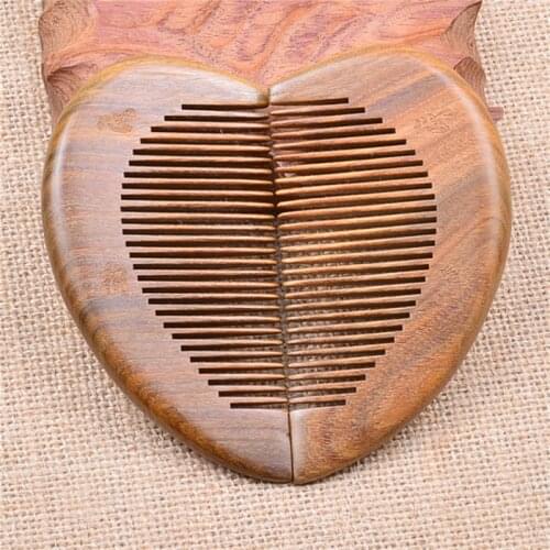2pcs Heart-shaped Natural Wood Green Sandalwood Hair Massage Comb Head Pain Relief Massager Combs Brush Best Gift for Lover