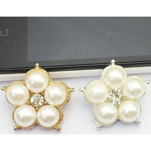 22MM Pearl Rhinestone Flatback Buttons Alloy Acrylic DIY Wedding Accessories Mobile Phone Bow Hair Accessories 30Pcs/Lot MYQB082