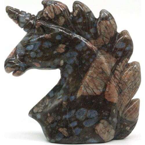 3" Texas Llanite Blue Opal Carved Unicorn Head,Reiki Healing Statue Home Decor