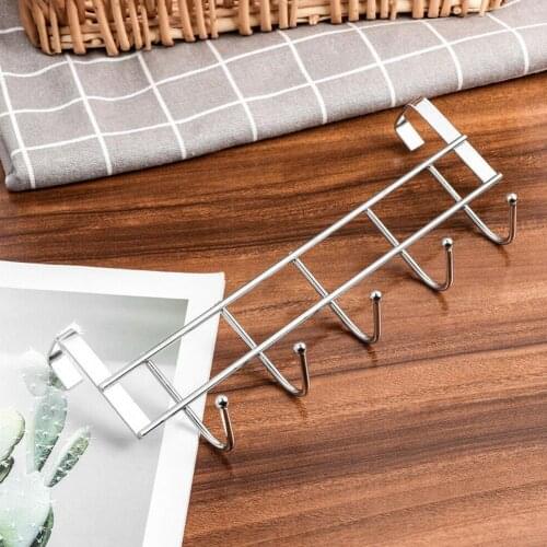 Over The Door 5 Hooks Home Bathroom Organizer Rack Kitchen Coat Hooks Holder Clothes Accessories Bathroom Towel Hat Hanger S8B3