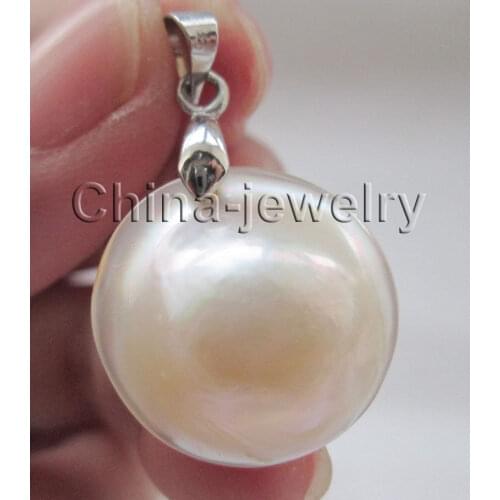 AAA 22mm natural white sea water Mabe blister pearl pendant >Dongguan girl Store free shipping