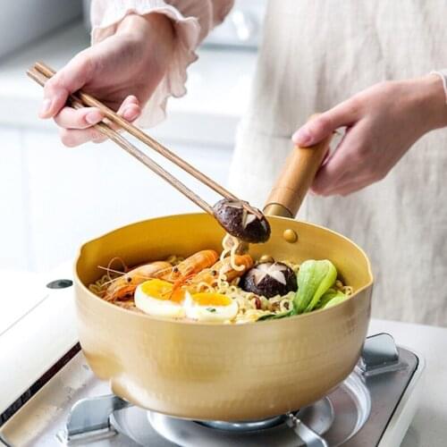 Two Sizes Non-Stick Multipurpose Frying Pan With Wooden Handle Milk Soup Pot Baby Food Supplement Pan Kitchen Accessories