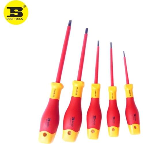 5PC BOSI VDE Mixed Sizes Slotted Professional Flat Screwdrivers Set Insulation 1000v