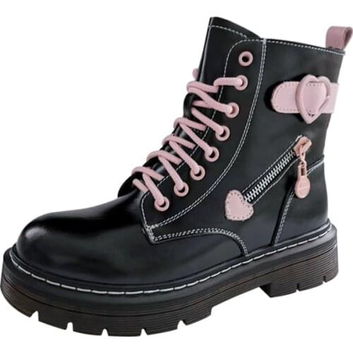 Genuine Leather Woman Martin Boots Winter Ladies Lacing Lolita Ankle Boots Anime Cosplay Japanese Gothic Punk Moto Girls Loli