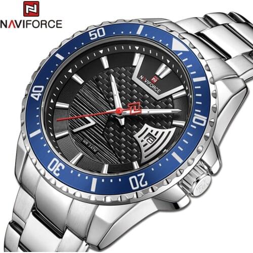 NAVIFORCE Top Brand Men Watches Quartz Luxury Stainless Steel Strap Casual Fashion Waterproof Calendar Clock Wrist Watch For Men