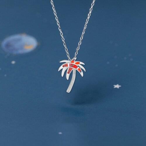 Wonderful Coconut Tree Design Orange Fire Opal Silver Stamped Necklaces Pendants Party Fashion Jewelry OP591