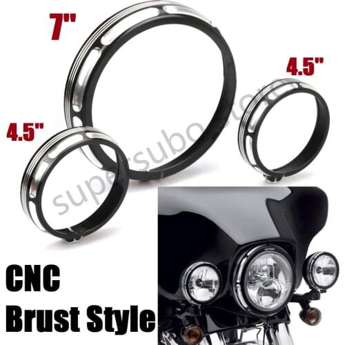 CNC Brust style 7 inch headlight trim + 4.5 inch passing light trim for harley touring models