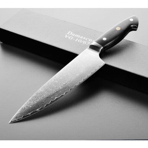 Damascus Knife Kitchen Cooking Tool Ultra Sharp VG10 Steel Blade 8 inch Chef Knives Meat Slicer Cleaver Vegetable Cutting Tools