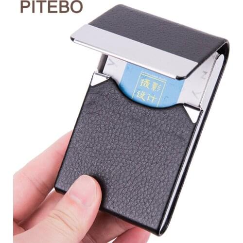 Business Leather Mens and womens Business Card box large capacity portable business card box stainless steel card bag