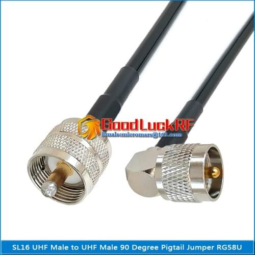 Dual SL16 UHF Male To UHF Male Right Angle 90 Degree Connector Pigtail Jumper RG-58 RG58 3D-FB Extend copper cable PL259 SO239